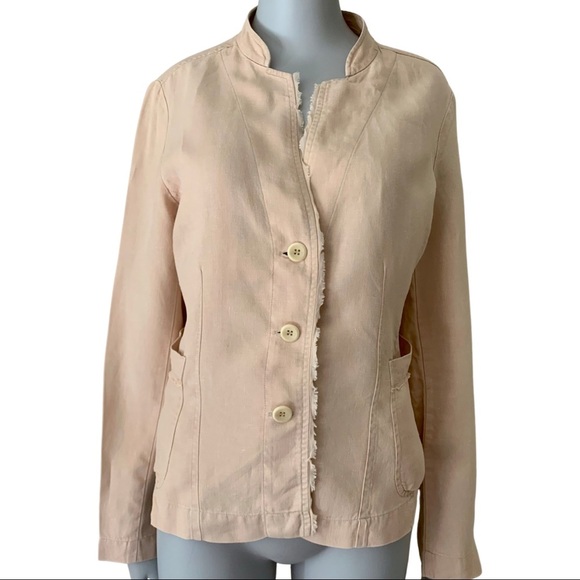 EILEEN FISHER 100% Linen Blazer Beige Blush Lightweight Button Front Size S - Picture 2 of 16